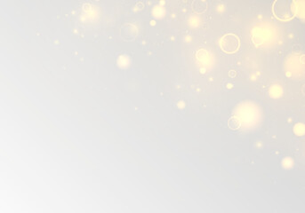 Soft golden dust glows across a gentle bokeh with twinkling highlights and radiant glare. Sparkling...