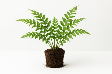 Fototapeta premium Three Neoblechnum fern plants in identical white pots arranged from small to large on seamless white studio background
