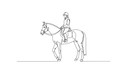 One continuous line art illustration of a jockey riding a majestic horse, an elegant equestrian sport drawing in a minimalist style