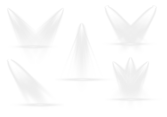 Modern stage spotlight light projector with sharp beams and flash effect on a white background. Atmospheric lighting for concert stage and podium scenes. High detail realistic png illustration.