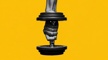 Close-up of a Hand Gripping a Dumbbell with a Foot on the Weights