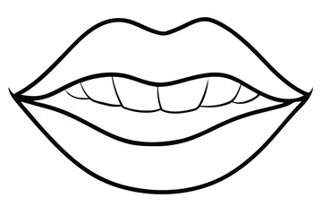Stylized mouth shows teeth and lips in a bold, black line drawing
