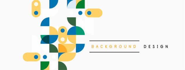 Abstract geometric shapes, yellow, blue, green. Minimalist design, clean lines, modern aesthetic. Background elements create visual interest.