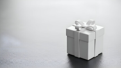 White gift box sits elegantly on a dark surface, symbolizing celebration and anticipation with its clean lines and minimalist aesthetic, creating a sense of understated luxury.