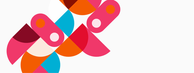 Fototapeta premium Abstract shapes overlap, creating vibrant composition. Pink, orange, teal hues dominate white background. Modern design elements present.