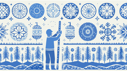 Festive folk art design featuring winter holiday themes and a charming Scandinavian festive aesthetic