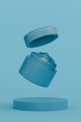 3d jar with cream, cosmetic transparent container mock up isolated render icon. beauty skincare product, serum or lotion.	