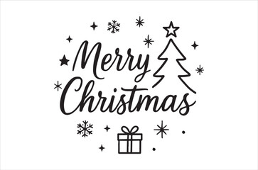 Festive christmas greeting with a tree gift stars and snowflakes illustration