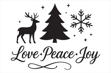 A festive winter scene featuring a deer christmas tree and snowflake design