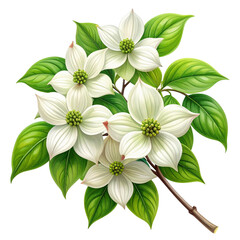 White flowers bouquet with green leaves on a bright background for a spring nature design