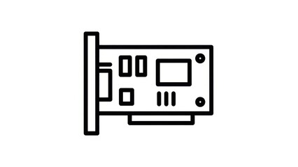Minimalist Linear Illustration of a Computer Graphics Card with Basic Components