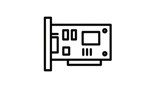 Minimalist Linear Illustration of a Computer Graphics Card with Basic Components