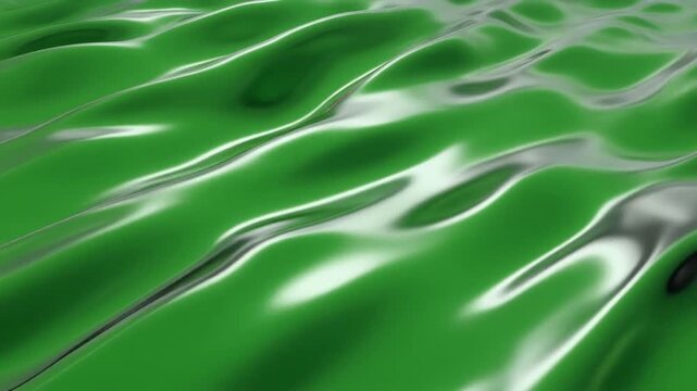 Abstract Green Liquid Metal Surface Waving Animation Background.