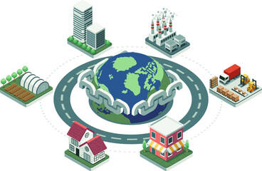 Naklejka premium Isometric Supply Chain Management Cycle