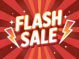 Bright flash sale announcement with lightning bolts and starburst background