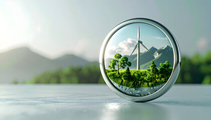 Circular landscape with wind turbine and trees