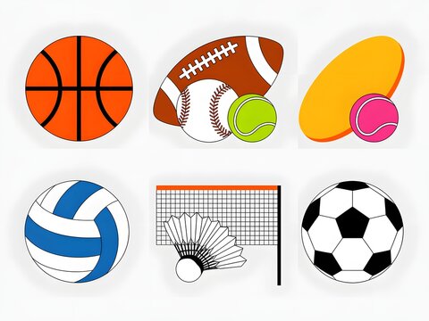 Collection of diverse sports balls and equipment illustration