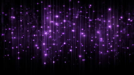 Abstract futuristic technology background with violet neon lines on a black surface, forming a glowing microcircuit grid with bokeh and shadow effects, ideal for tech and digital designs.