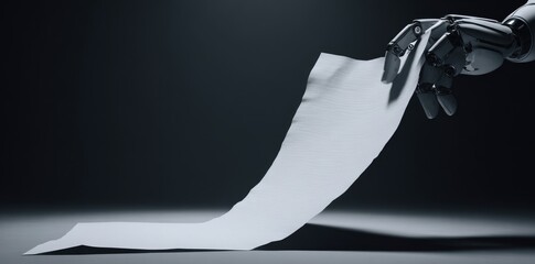 A robotic arm operates with precision in a dimly lit workshop, creating intricate designs on paper with ease