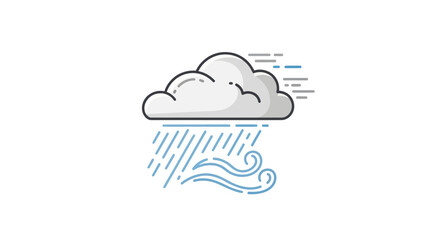 Minimalist Illustration of Cloudy Weather with Rain and Wind Effects for Weather Icon Design