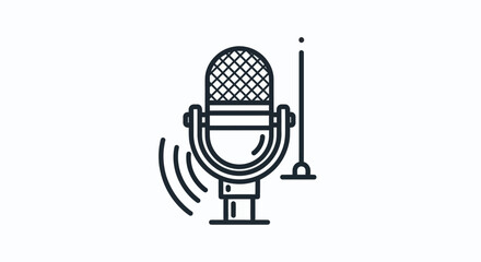 Stylized Illustration of a Vintage Microphone with a Windshield and Vibrations Represented in a