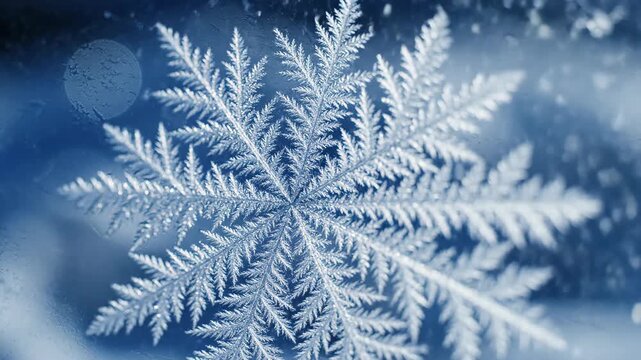 Intricate ice crystals forming delicate fractal patterns on a frosted surface during winter