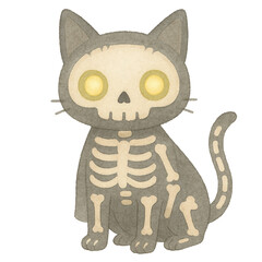 Cute Cartoon Cat Skeleton Illustration for Halloween Decorations