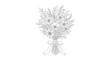 Elegant Hand-Drawn Floral Bouquet Illustration Featuring Wildflowers and Foliage