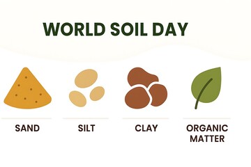 World soil day illustration showing sand silt clay and organic matter