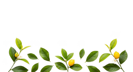 Lemon branches with leaves and fruit on white isolated on transparent background