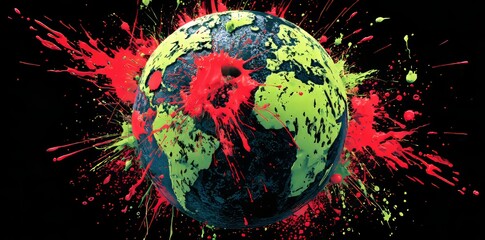 The flow of red and green waves across a textured globe serves as an illustration of dynamic movement and energy patterns