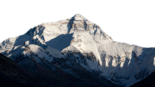 Snow-covered mountain peak with rugged terrain and steep cliffs under clear sky - Powered by Adobe