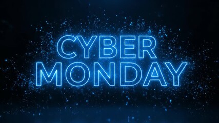 Dynamic blue neon Cyber Monday sales event title animation for online shopping promotions - Powered by Adobe