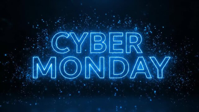 Dynamic blue neon Cyber Monday sales event title animation for online shopping promotions - Powered by Adobe