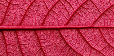 Bright red poinsettia leaves are particularly striking during the holiday season, with their intricate veins and textures visible in a close-up view