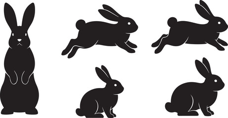 Rabbit Silhouette Vector Bundle &ndash; Cute Bunny Poses, Wildlife Animal Clipart Pack for Easter, Spring, and Craft Design