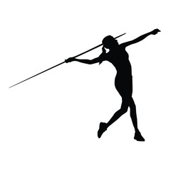 Female Javelin Thrower Silhouette in Mid-Action Throwing the Spear. Concept of Athletics, Field Sports, Strength, and Competition.