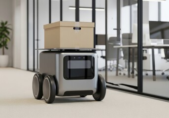 Forklift vehicle transport cargo boxes in a commercial warehouse for shipping and delivery