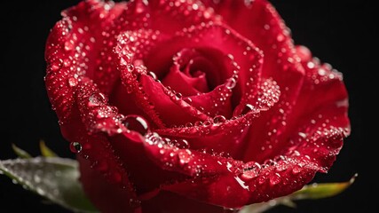 Macro view of red rose petals with water droplets and splash - Powered by Adobe