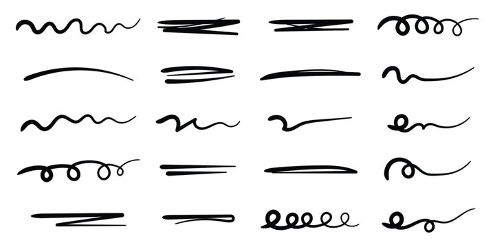 Hand-Drawn Doodle Lines & Sketch Stroke Collection. Line marker red underline set. Hand drawn red pen and brush stroke with underline accent, swoosh detail and squiggly sketch mark. vector set. EPS 10