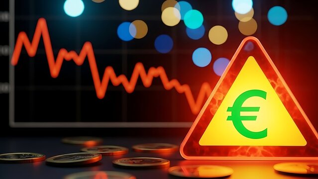 Euro currency symbol with a falling graph, financial crisis concept