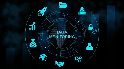 Futuristic Data Monitoring Dashboard Interface Technology, Internet and network concept, Tech Performance Panel , Digital Data Analytic HUD glowing graph video background animation - Powered by Adobe