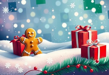 Abstract Christmas card designs featuring gingerbread and gift boxes  ,  present,  celebration