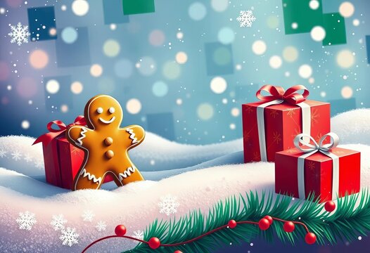 Abstract Christmas card designs featuring gingerbread and gift boxes  ,  present,  celebration