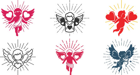 Love cherub icons set