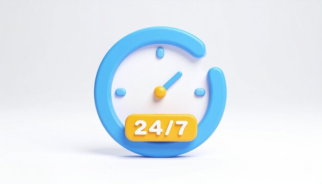 Time is money and business sale is clock 3d icon with 24/7 badge on isolated white background