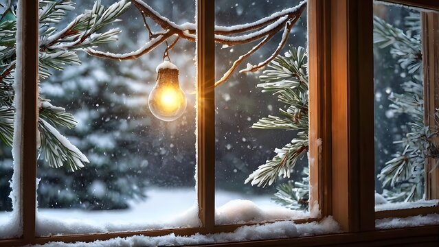 Snowy Window Frame Looking Outside 4 - Powered by Adobe