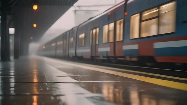 Rainy Cinematic Train Platform With Reflections