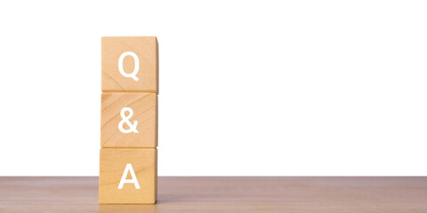 Wooden blocks with q and a letters for questions and answers, isolated on transparent background