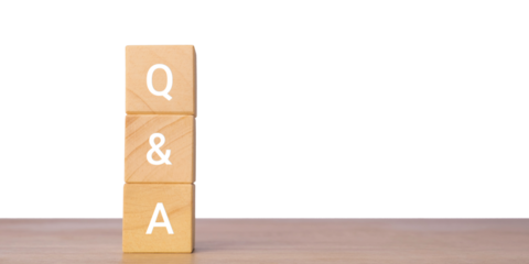 Wooden blocks with q and a letters for questions and answers, isolated on transparent background